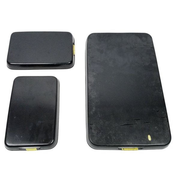 Vintage Serving Trays Wrapped Handles Iris Barware Lacquer Black Gold Japan - Picture 2 of 12